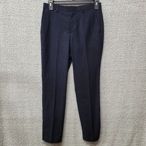 Topman Mens 30R Navy Blue Slim Fit Flat Front Dress Pants Textured Trousers